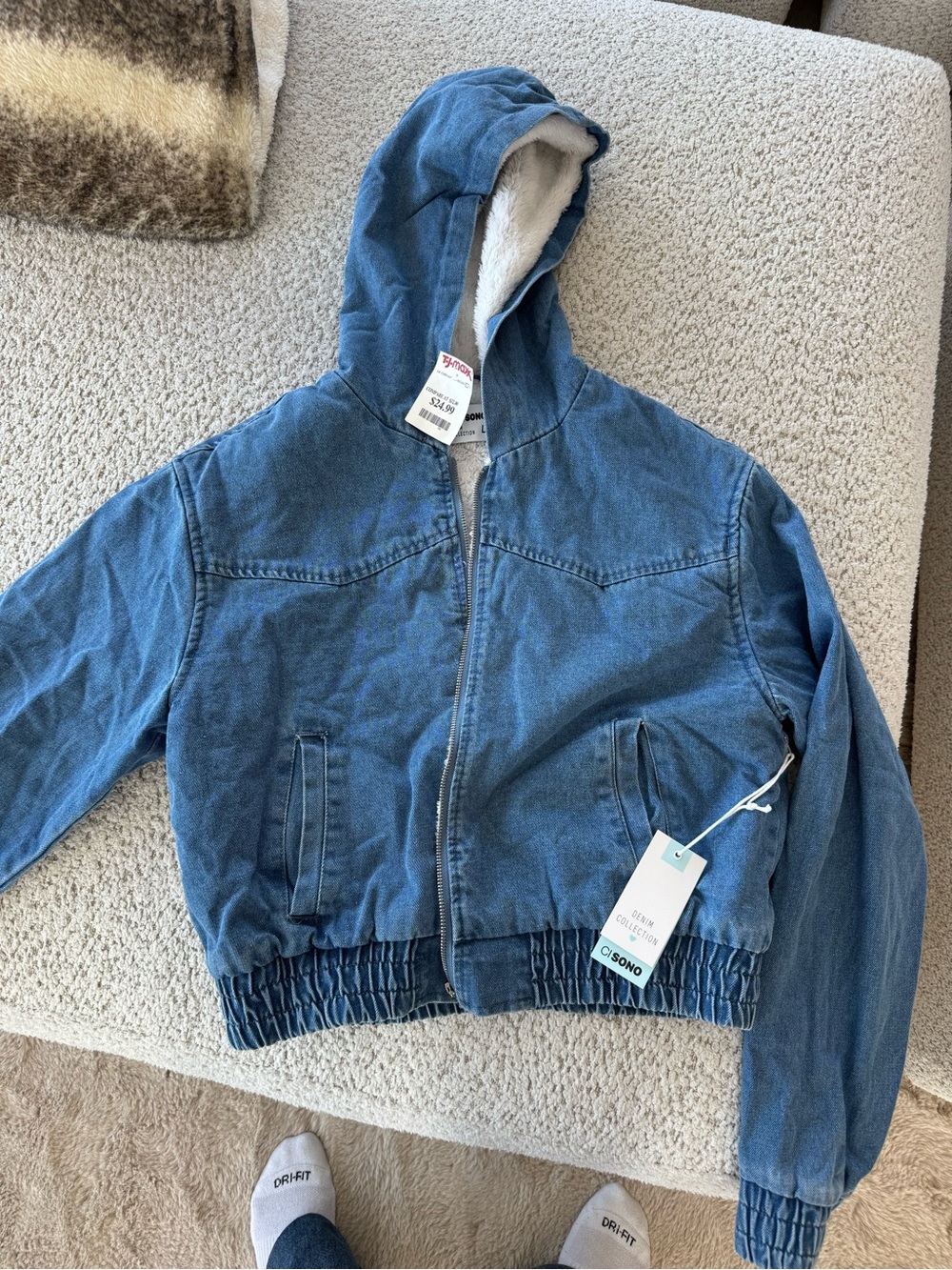 Ci Sono Blue Hooded Denim Jacket with Sherpa Lining